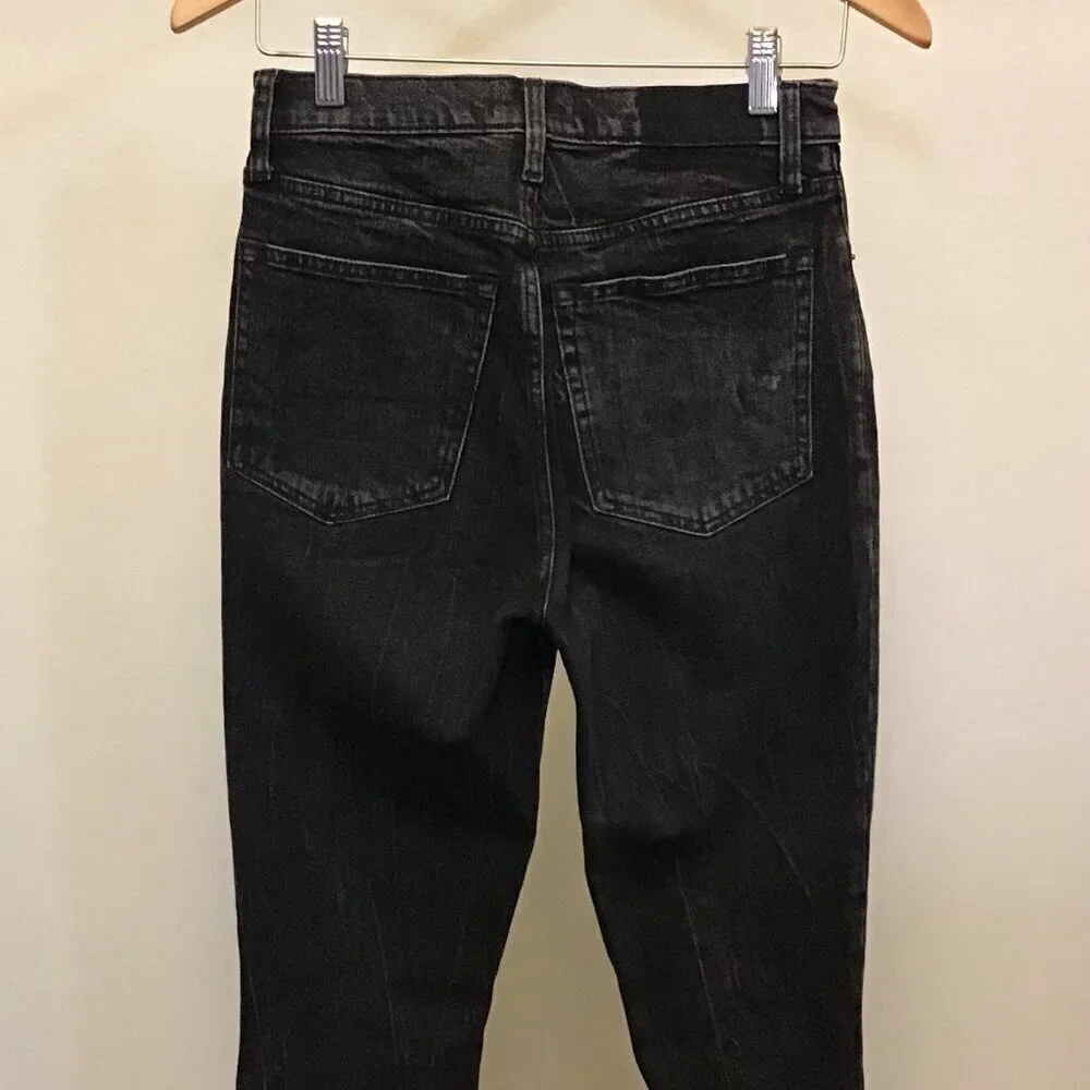 Abercrombie 2 (26) Ultra High Rise Mom Womens Jeans Black Distressed Frayed Hems